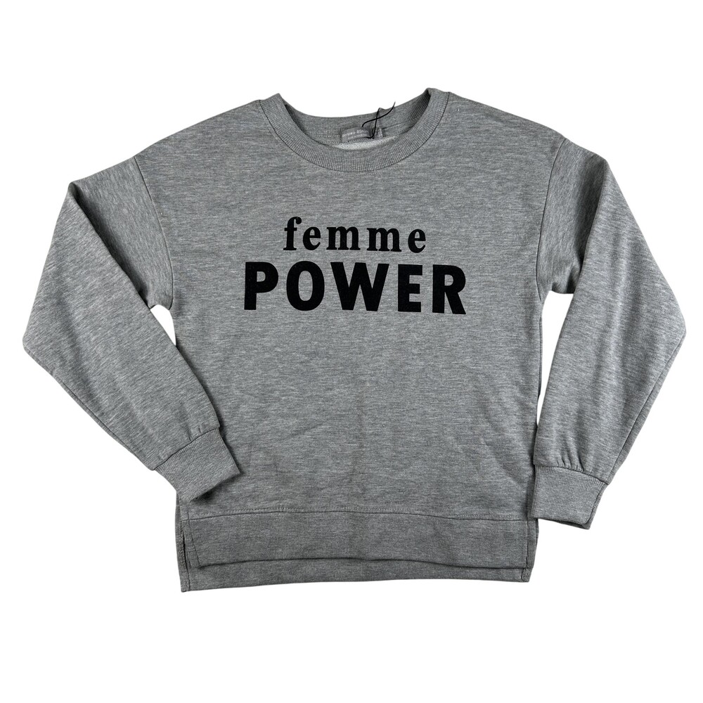 Bershka Sweatshirt Girls XS Gray Femme Power Graphic Pullover Crewneck